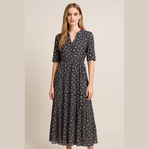 Max Studio navy Blue floral Maci dress MEDIUM